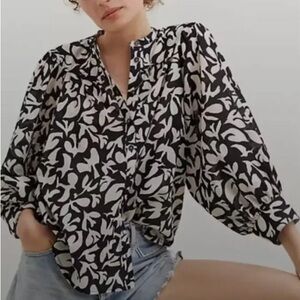 Danielle Kroll for Anthropologie Whimsical Bird Buttondown